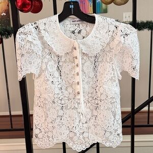 Self-Portrait White Floral Lace Peter Pan Collar Blouse